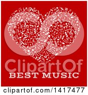 Poster, Art Print Of White Heart Made Of Music Notes With Text On Red