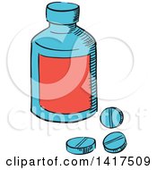 Poster, Art Print Of Sketched Bottle And Pills