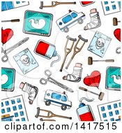 Clipart Of A Seamless Background Pattern Of Medical Icons Royalty Free Vector Illustration