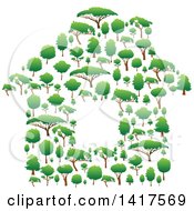 Clipart Of A House Formed Of Green Trees Royalty Free Vector Illustration