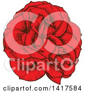 Clipart Of A Sketched Red Rose Flower Royalty Free Vector Illustration