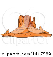 Clipart Of A Sketched American Landmark West Mitten Butte Monument Valley Royalty Free Vector Illustration