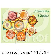 Clipart Of A Table With Armenian Cuisine And Text Royalty Free Vector Illustration