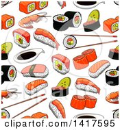 Clipart Of A Seamless Background Pattern Of Sushi Royalty Free Vector Illustration