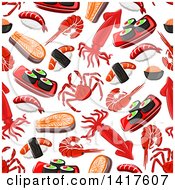 Poster, Art Print Of Seamless Background Pattern Of Seafood