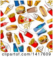 Poster, Art Print Of Seamless Background Pattern Of Junk Food