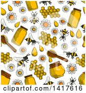 Poster, Art Print Of Seamless Background Pattern Of Bees And Honey