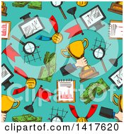 Clipart Of A Seamless Background Pattern Of Financial Icons Royalty Free Vector Illustration