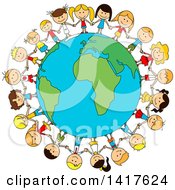 Poster, Art Print Of Sketched Globe With Children Holding Hands Around It