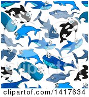 Poster, Art Print Of Seamless Background Pattern Of Sharks And Whales