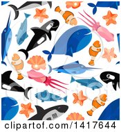Poster, Art Print Of Seamless Background Pattern Of Sea Creatures