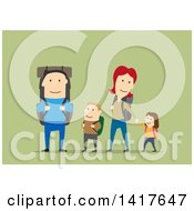 Poster, Art Print Of Flat Design Happy Family Hiking On Green