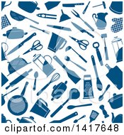 Poster, Art Print Of Seamless Background Pattern Of Blue Kitchen Accessories