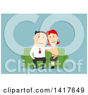 Poster, Art Print Of Flat Design Happy Couple On A Couch Over Blue