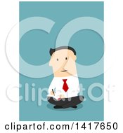 Poster, Art Print Of Flat Design Caucasian Business Man Sitting On The Floor And Writing On Blue