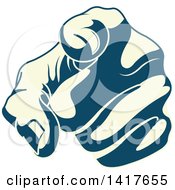 Clipart Of A Blue And Pastel Yellow Hand Pointing Outwards Royalty Free Vector Illustration