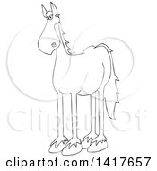 Poster, Art Print Of Cartoon Black And White Lineart Horse