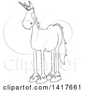 Poster, Art Print Of Cartoon Black And White Lineart Unicorn