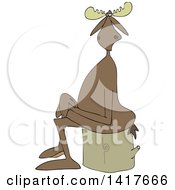 Clipart Of A Cartoon Moose Sitting Cross Legged On A Log Royalty Free Vector Illustration