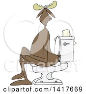 Clipart Of A Cartoon Moose Sitting Cross Legged On A Toilet Royalty Free Vector Illustration