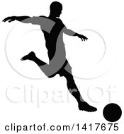 Poster, Art Print Of Black Silhouetted Male Soccer Player In Action