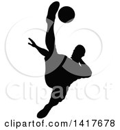 Poster, Art Print Of Black Silhouetted Male Soccer Player In Action