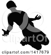 Poster, Art Print Of Black Silhouetted Male Soccer Player In Action