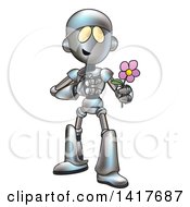 Poster, Art Print Of Cartoon Romantic Robot Giving A Flower