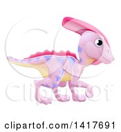 Poster, Art Print Of Cute Pink Parasaurolophus Dinosaur