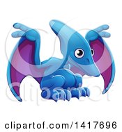 Poster, Art Print Of Cute Blue And Purple Pterodactyl Dinosaur