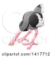 Clipart Of A Cartoon African Safari Ostrich Bird With Its Head In The Dirt Royalty Free Vector Illustration