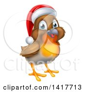 Poster, Art Print Of Cheerful Christmas Robin In A Santa Hat Facing Right