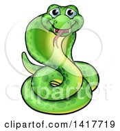 Clipart Of A Cartoon Happy Green Cobra Snake Royalty Free Vector Illustration