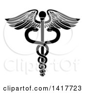 Poster, Art Print Of Black And White Medical Caduceus With Snakes On A Winged Rod