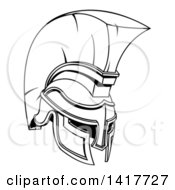 Clipart Of A Black And White Lineart Spartan Or Trojan Helmet Royalty Free Vector Illustration