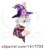 Poster, Art Print Of Happy Old Bearded Wizard Pointing Around A Sign