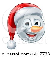 Clipart Of A Happy Snowman Face Wearing A Christmas Santa Hat Royalty Free Vector Illustration
