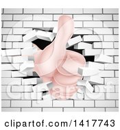 Clipart Of A Caucasian Hand Giving A Thumb Up And Breaking Through A White Brick Wall Royalty Free Vector Illustration