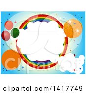 Poster, Art Print Of Party Invitation Design With A Disco Ball Party Baloons Clouds And Rainbow Circle