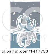 Clipart Of A Woodcut Man Rowing In A Crescent Moon Canoe Royalty Free Vector Illustration by xunantunich