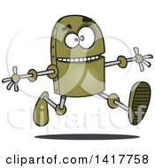 Clipart Of A Cartoon Happy Green Robot Running With His Arms Open Royalty Free Vector Illustration