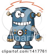 Poster, Art Print Of Cartoon Blue Robot Experiencing A Short