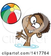 Cartoon African American Boy Playing With A Beach Ball In A Swimming Pool