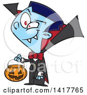 Clipart Of A Cartoon Vampire Boy Trick Or Treating On Halloween Royalty Free Vector Illustration