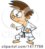 Cartoon Caucasian Karate Boy In A Fighting Stance