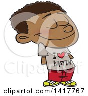 Poster, Art Print Of Cartoon African American School Boy Wearing An I Love Math Shirt