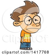 Clipart Of A Cartoon Sad Outsider Nerdy Brunette White School Boy Royalty Free Vector Illustration by toonaday