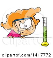 Clipart Of A Cartoon Caucasian School Girl Looking At A Science Or Chemistry Cylinder Royalty Free Vector Illustration