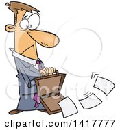 Cartoon Caucasian Businessman Dropping Documents From His Briefcase