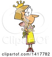 Cartoon Caucasian Woman Wearing A Crown And Holding A Plunger